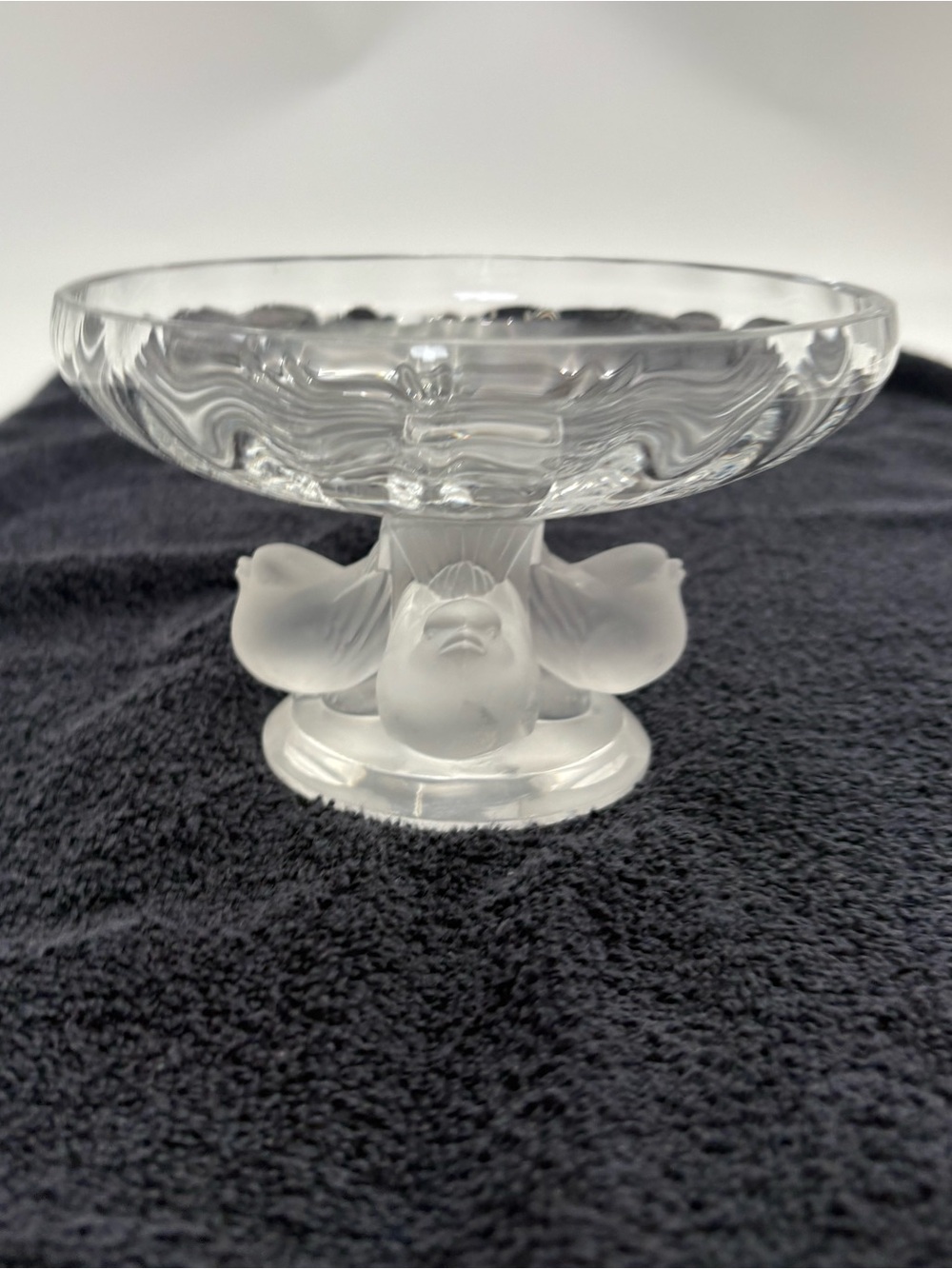 Vintage Lalique France Signed Compote with Frosted Bird Pedestal